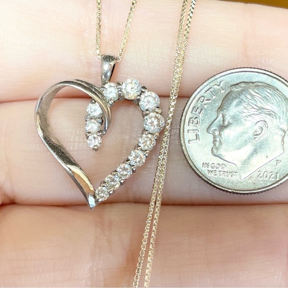 10K white cubic zirconia cz open heart half eternity paved white gold pendant‍ - Picture 5 of 9